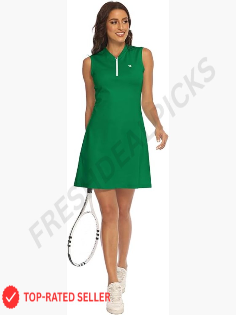 Sleeveless Golf Tennis Polo Dress Lightweight Athletic Zip Up Activewear